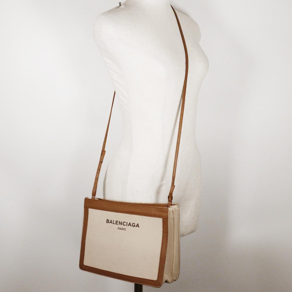 Balenciaga Navy Pochette Shoulder Bag 339937 Brown Canvas/leather Women Used