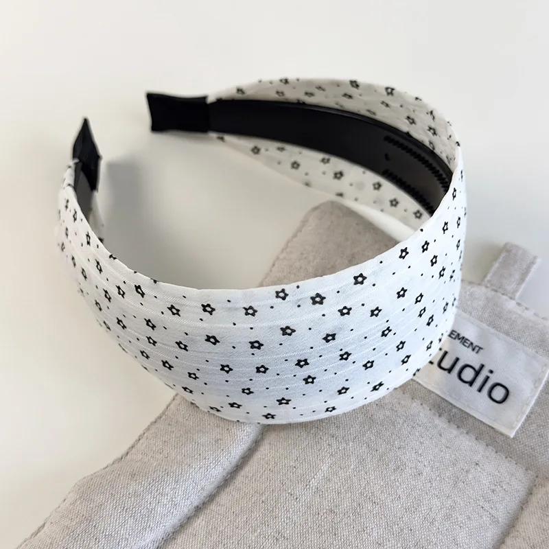 Retro Black White Polka Dots Small Flower Wide Edge Headbands Woman Temperament Hair Band Female Party Hair Hoop Vogue Headdress