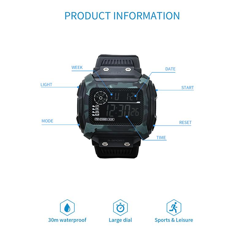Men's Electronic Watch Square Outdoor Camo Military Sports Watch Technology Advanced Men's Watch Student Electronic Watch