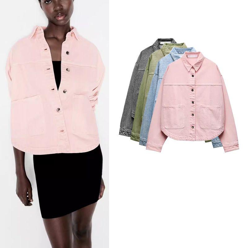 Spring New Arrival Women's Clothing Work Clothing Patch Decoration Long Sleeves Lapel Denim Jacket Coat 0108229 0108021