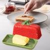 Butter Dish with Lid Strawberry-Shaped Ceramic Butter Keeper Microwave & Dishwasher Safe Butter Storage Container Hand-Painted Kitchen Serving Tray