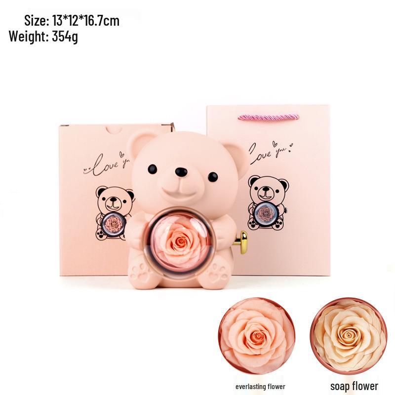 Luxurious Rotating Teddy Bear Jewelry Box with Rose Design - Ideal for Proposals & Gifts