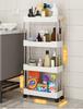 Bathroom Shelf Kitchen Cabinet Mobile Shelf 4-Level Casters White