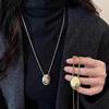Fashion Metal Oval Pendant Necklace for Women Long Luxury Sweater Chain Charm Thin Chain Necklace Party Elegant Jewelry Gifts