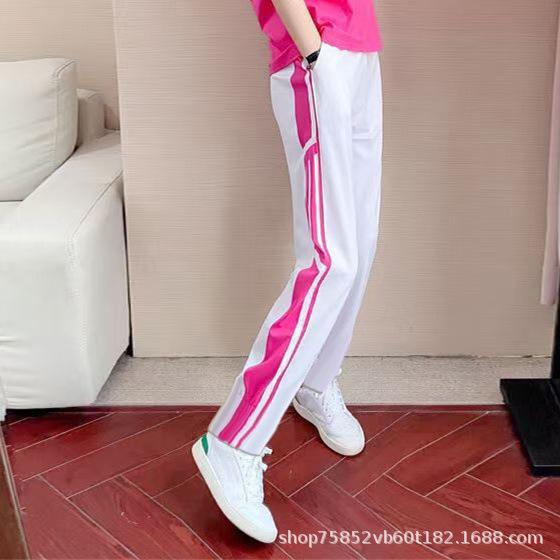 Sports Hong Kong style suit women's summer new high-end short-sleeved top straight-leg pants fashion casual loose two-piece set