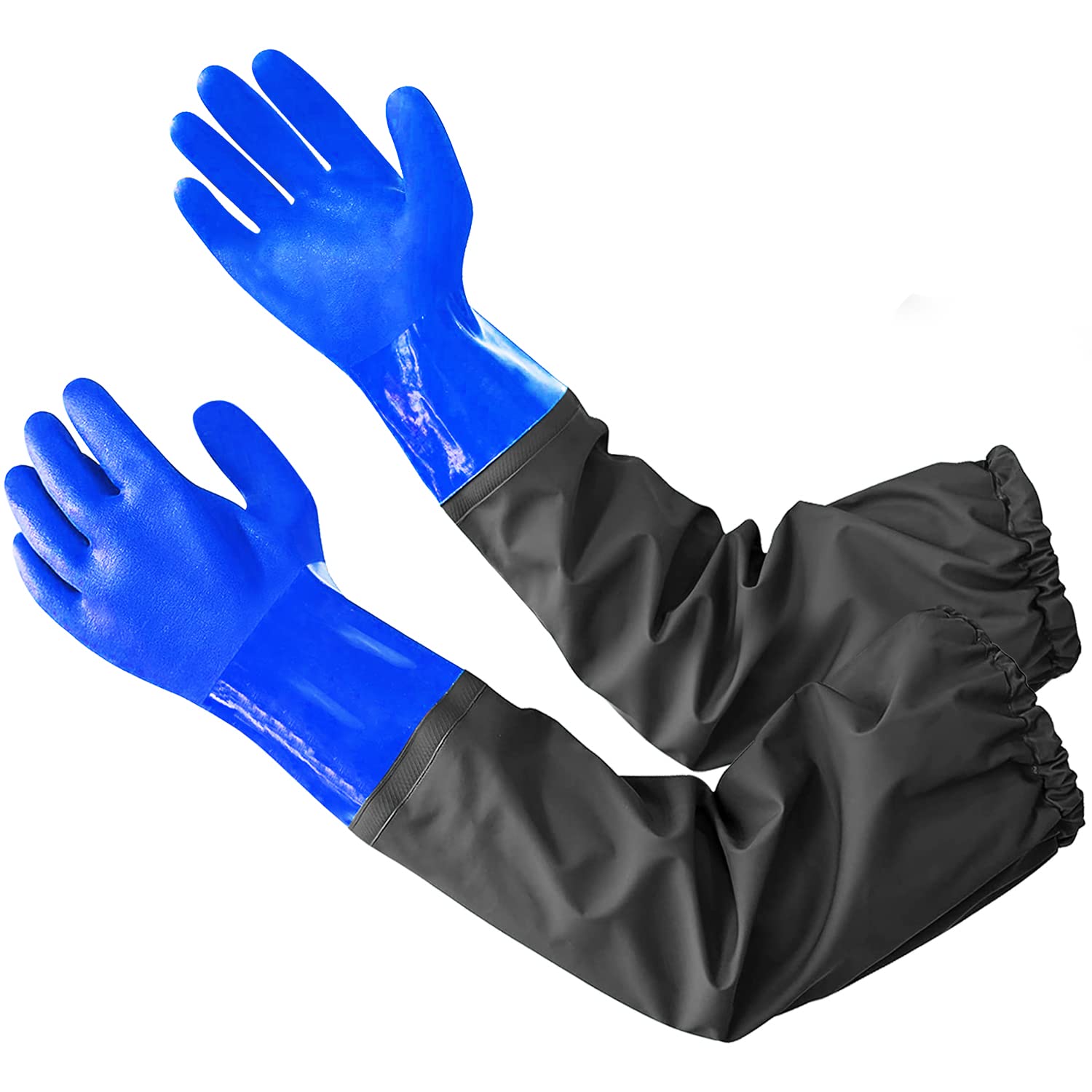 

65CM Long Gloves Thicken Oil/Acid/Alkali Resistant Water Proof Lining Cotton PVC Industrial Reusable Protective Glove синий