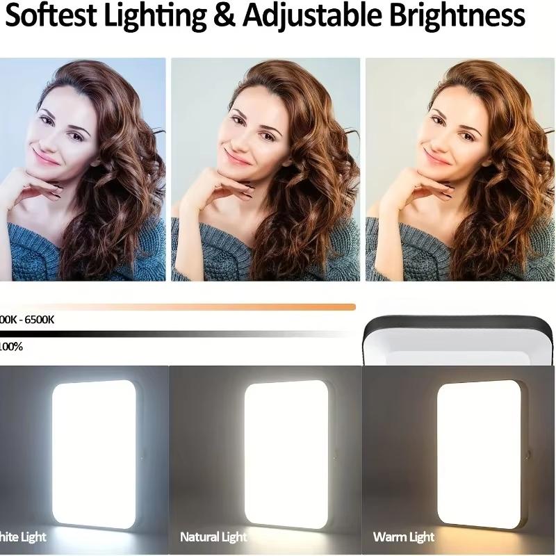 1pc Rechargeable LED Selfie Light,3 Modes Dimmable Light,120LEDs,Clip-On for Phone/ Laptop/ PC,Makeup,Video Atmosphere Lighting