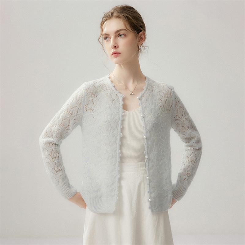 Lekasha Cashmere Hollow Knit Round Neck Cardigan - Autumn/Winter Collection