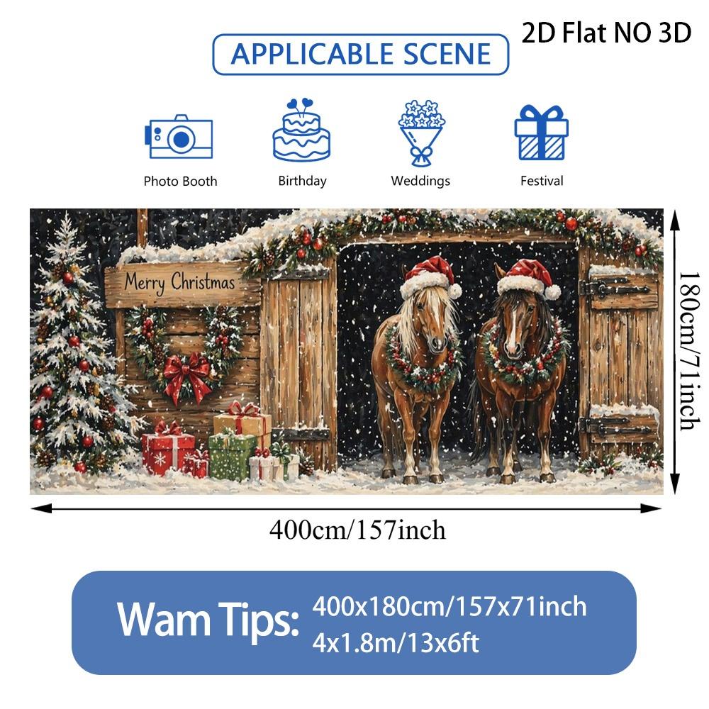 Horse and Gifts Christmas Garage Door Banner, Holiday Front Door Cover for Parties