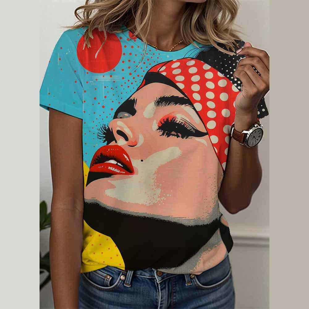 

Новая рубашка с коротким рукавом, женская футболка с 3D-принтом, летняя футболка в стиле поп-арт 6XL