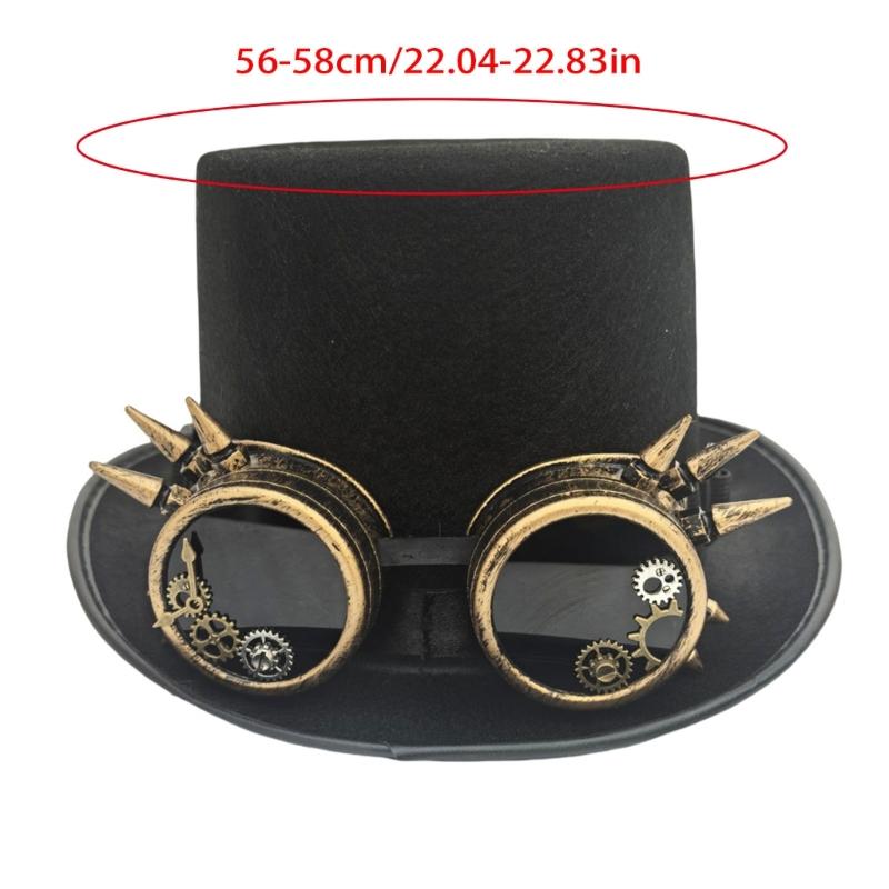 Rivet Studded Goggles Top Hat for Women Men Unsiex Costume Accesories Headpiece Tall Hat for Theme Party Gatherings