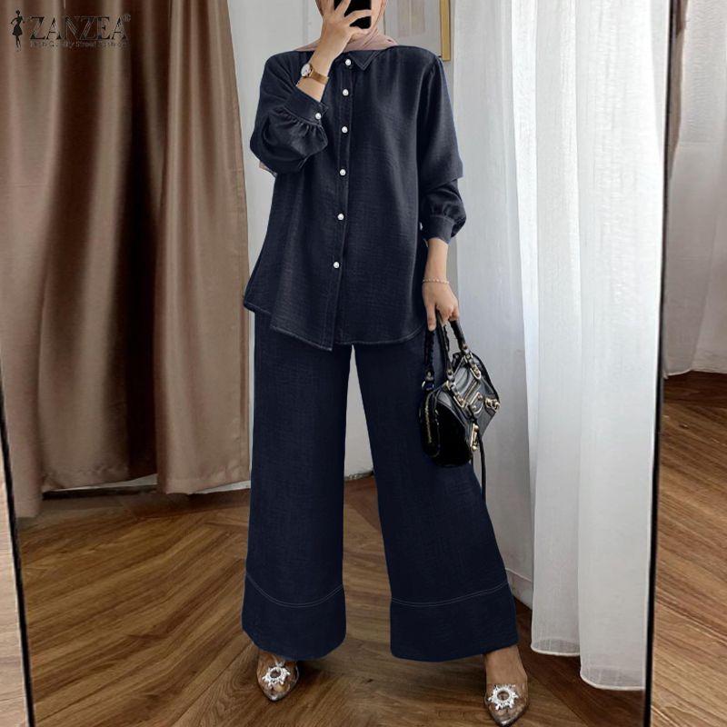 ZANZEA Women Long Sleeve Blouse and Pants Casual Two Piece Suit Sets
