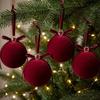 Shatterproof Plastic Flocked Xmas Baubles Flocked Velvet 8cm Tree Baubles Christmas Balls  Ceiling