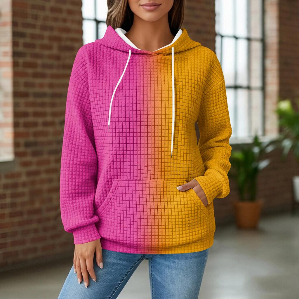 Kadın Örgü Kapüşonlu Sweatshirt - Cepli Uzun Kollu Kazak, Günlük Giyim/Dış Mekan İçin Rahat Bol Kesim Sweatshirt