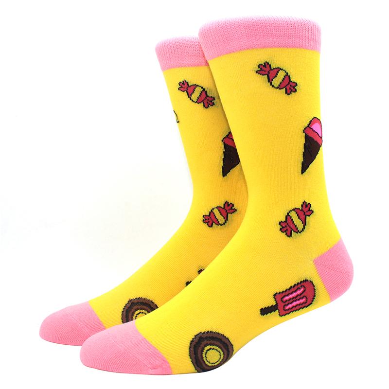 1 Pair of  Fun Men Socks Casual Cartoon Fruit Banana Flamingo Lemon Egg Sloth Pizza Happy Harajuku Skateboard Socks