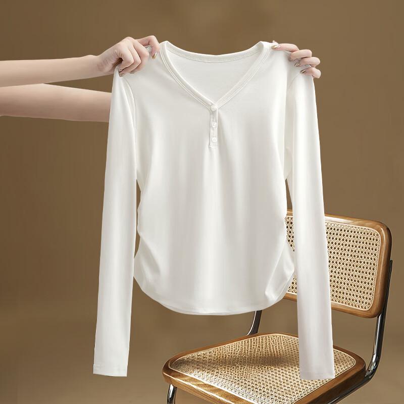

Shechi Women s V-Neck Long-Sleeve T-Shirt with Half-Button Placket L