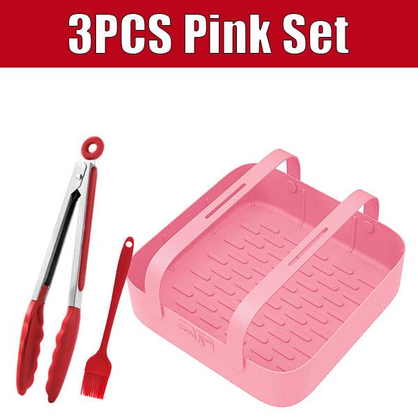3PCS Airfryer Oven Baking Tray Silicone Non Stick Airfry Pan Liner Pizza Fried Chicken Basket Baking Pan with Brush & Food Tong