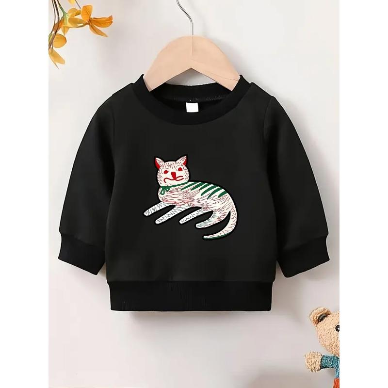 European sizes Cute Cat Print Round Neck Hoodie for 0-3 Year Old Kids | Thin, Comfortable, Long Sleeve, Suitable Outdoor Wear
