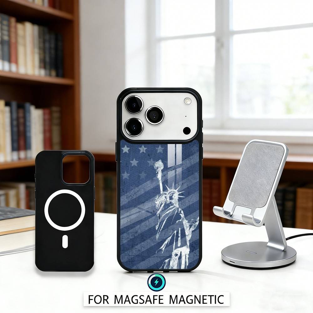 A-America USA Flag Phone Case Magnetic For iPhone17 16 15 14 13 12 Pro Max For Magsafe Wireless Charging Cover