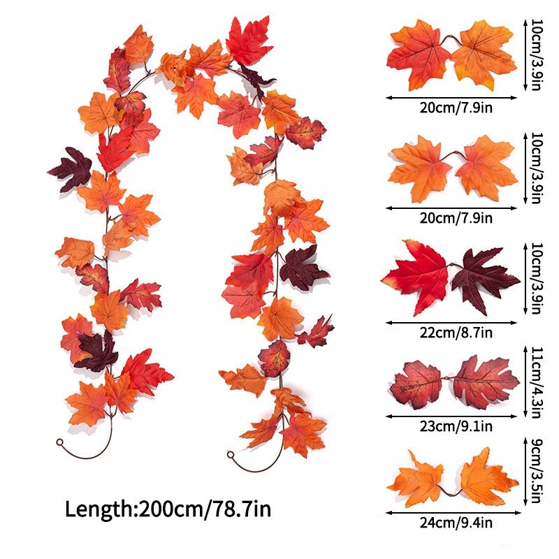 Artificial Maple Leaves Halloween Thanksgiving Decoration Autumn Fall Leaf Simulated Maple Leaf Garland Fallen Leaves Rattan