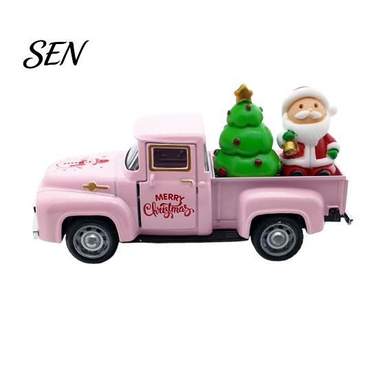 Holiday Car Ornament Christmas Pickup Truck Figurine, Vintage Statue with Santa Claus, Alloy Vehicle Tree, Snowman, Miniature for Party Figurine