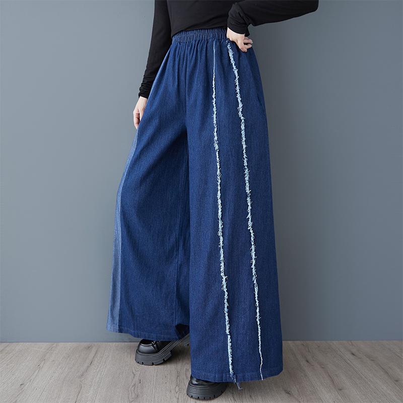 Spring Autumn Plus Size Vintage Patchwork High Waist Casual Loose Women Jeans Denim Wide Leg Pants