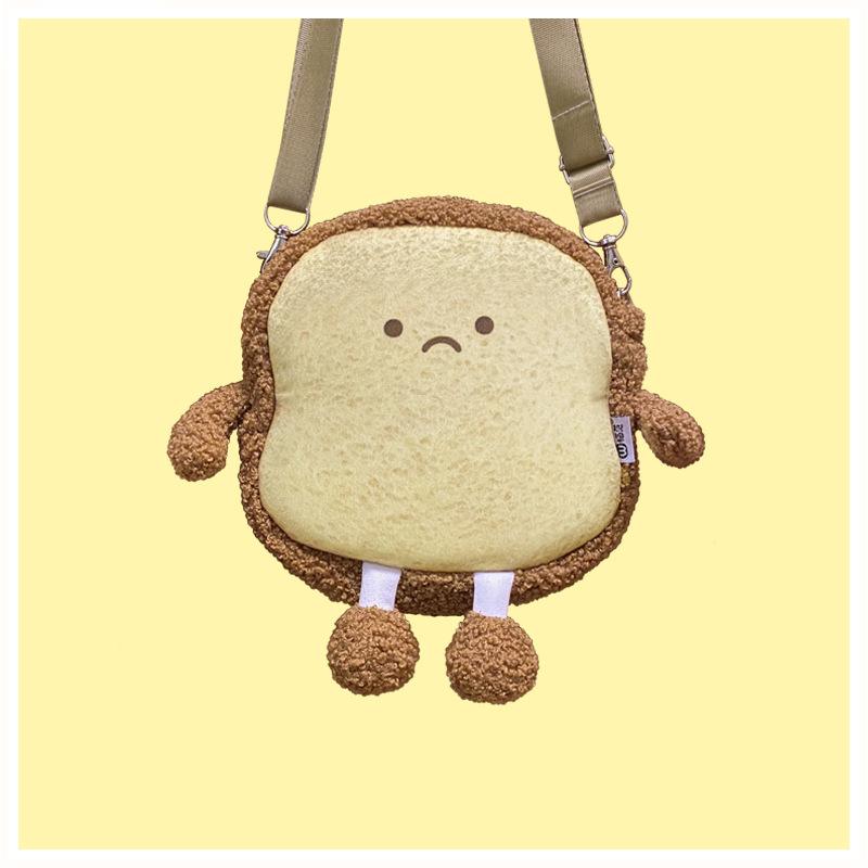 Cute Toast Bread Plush Crossbody Bag Cartoon Smiley Face Phone Wallet Purse For Women Girls Shoulder Handbag