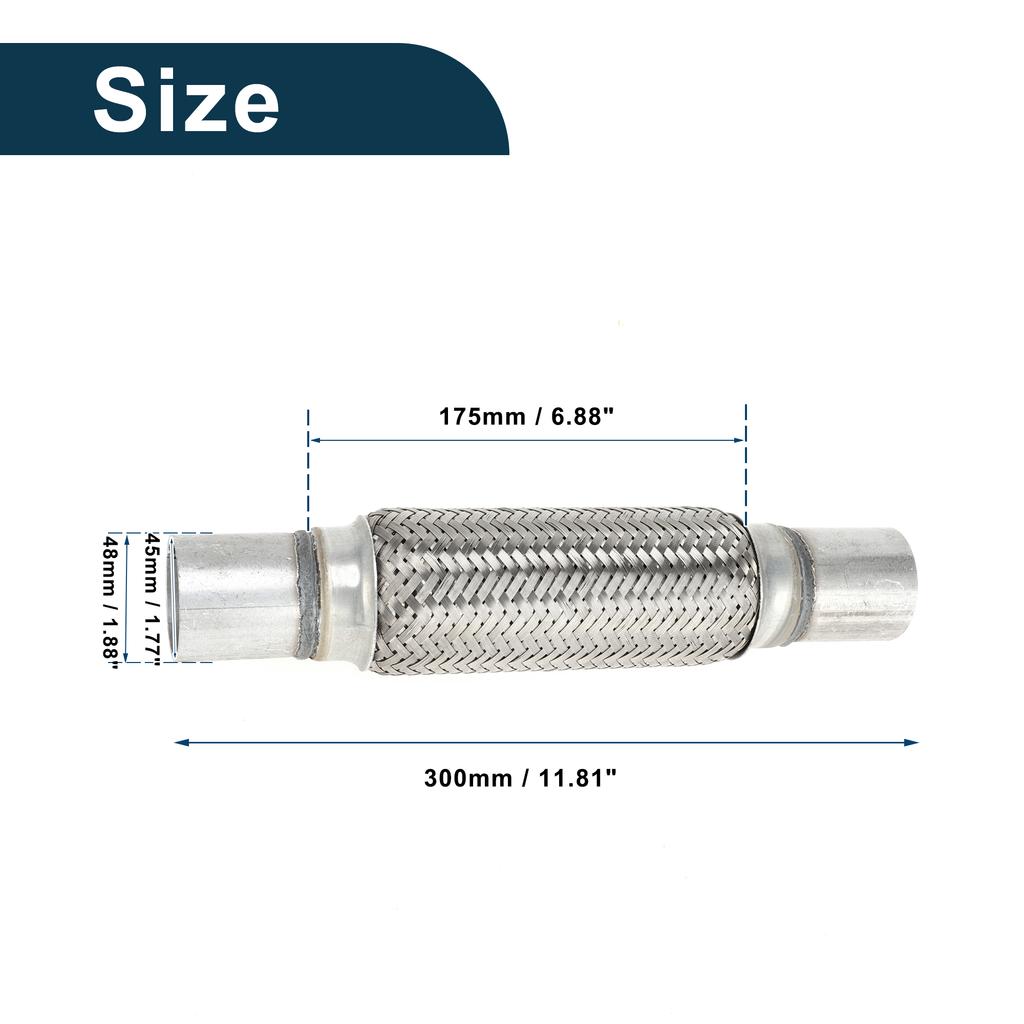 X Autohaux Univerzální flexibilní trubka výfuku pro auto 45-76mm vnitřní průměr 48-80mm vnější průměr Flexibilní opletená výfuková trubka Nerezová ocel Odolný konektor