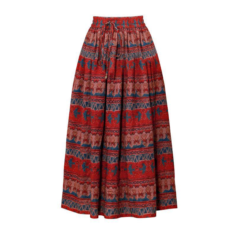 Bohemian Ethnic Print High Waist A-line Maxi Skirt for Women - Autumn 2026 Collection