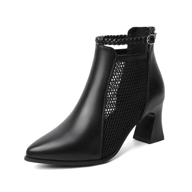 Fashion Brand Ladies Shoes Ankle Women's Boots Fashion Belt Buckle Sandals New Office and Career Sexy Pointed Toe Mesh Modern Boot Women