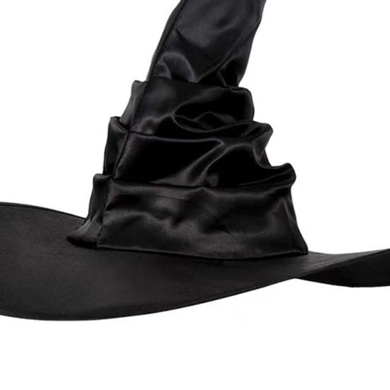Halloween Pleated Witch Hat Masquerade Party Cosplay Costume Pointed Floppy Wide Brim Black Wizard Hat Party Supplies