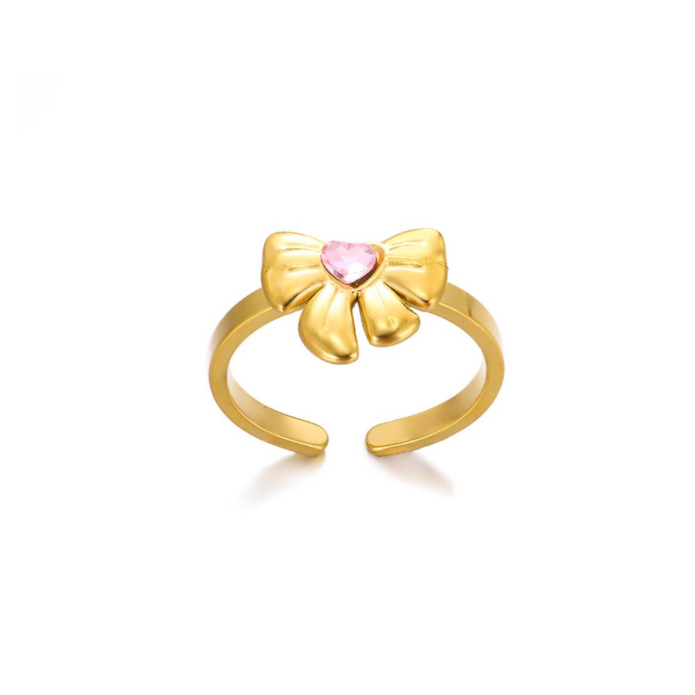 Zircon Heart Bow Knot Rings for Women Opening Gold Color Stainless Steel Ring Minimalist Couple Band Aesthetic Jewelry anillos