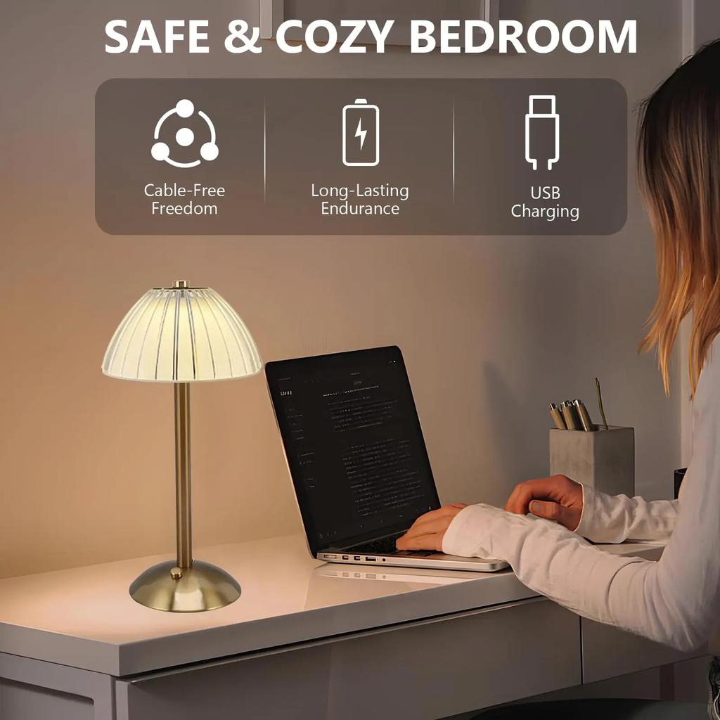 Cordless Table Lamps 3-Color Touch Stepless Dimmable Rechargeable Battery Powered Lighting Crystal Table Lamp for Living Room