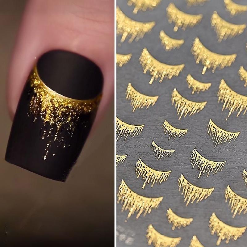 3D Lines Nail Stickers Silver Gold Metal Stripe Decals Curve Gel Nails Art Sliders Polish Manicure Decor Foils