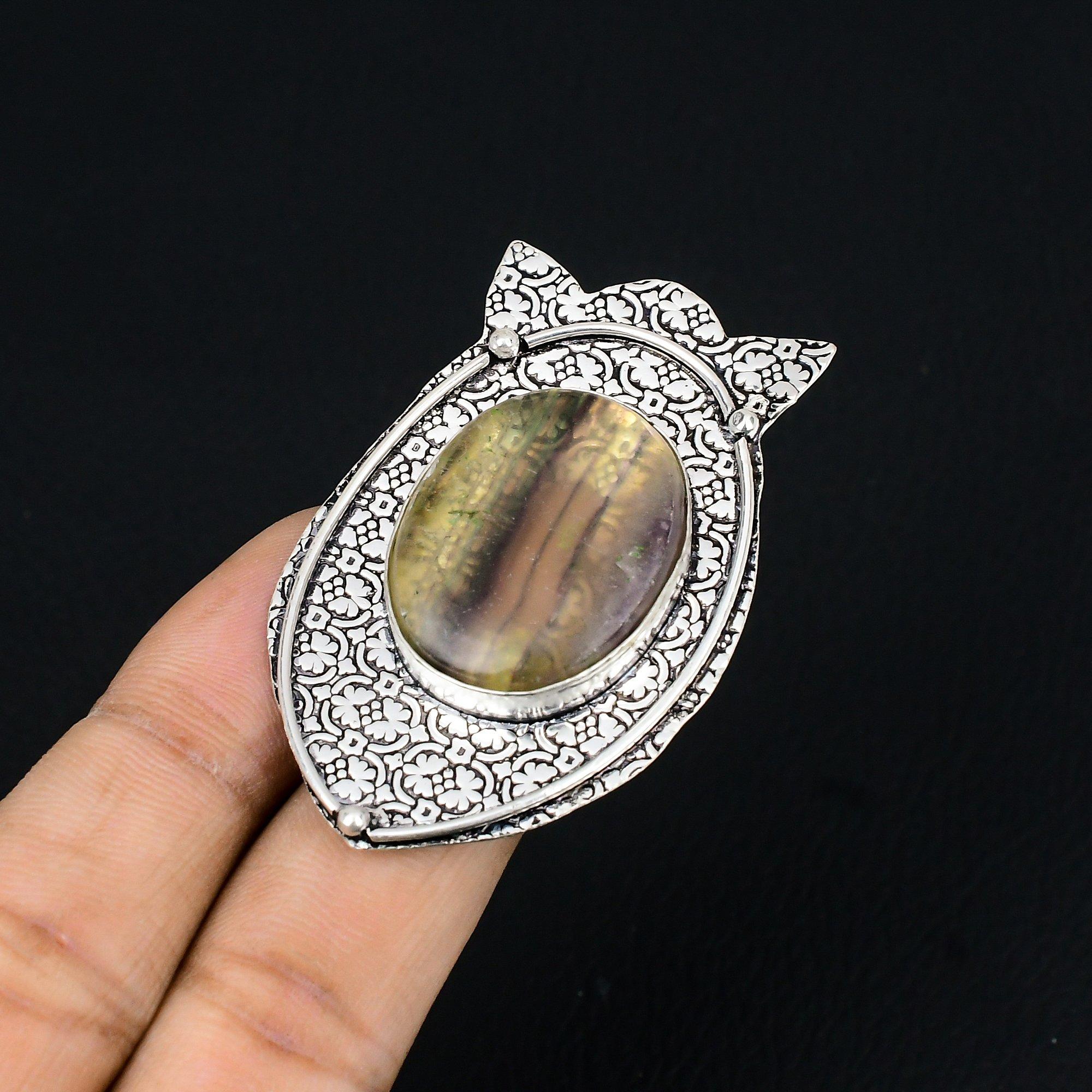 Mothers day Sale Multi Fluorite Stone Solitaire Boho Ring Size 7.5 925 Silver 7.5