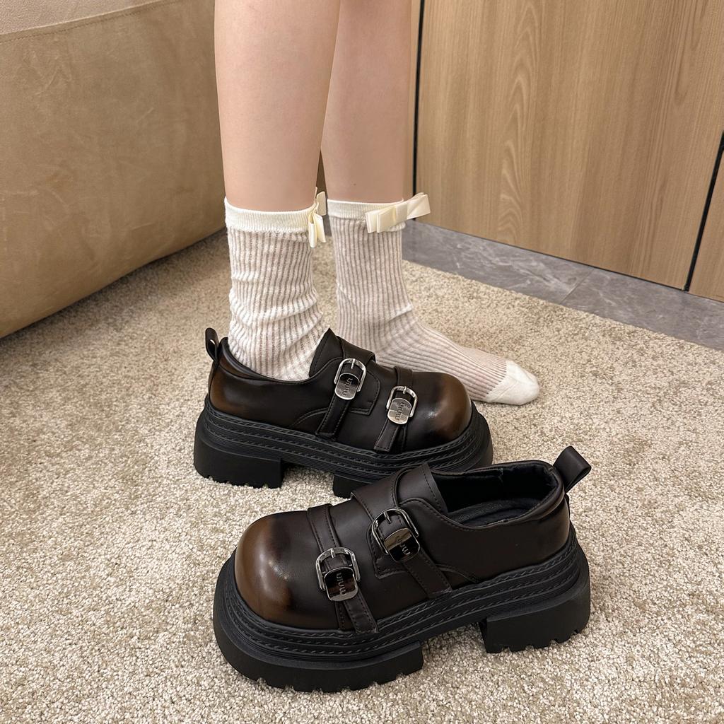 Fashion Women Platform Vintage Shoes Black Oxford Shoes Autumn Brown PU Leather Loafers Women Fashion Female Thick Sole Shoes