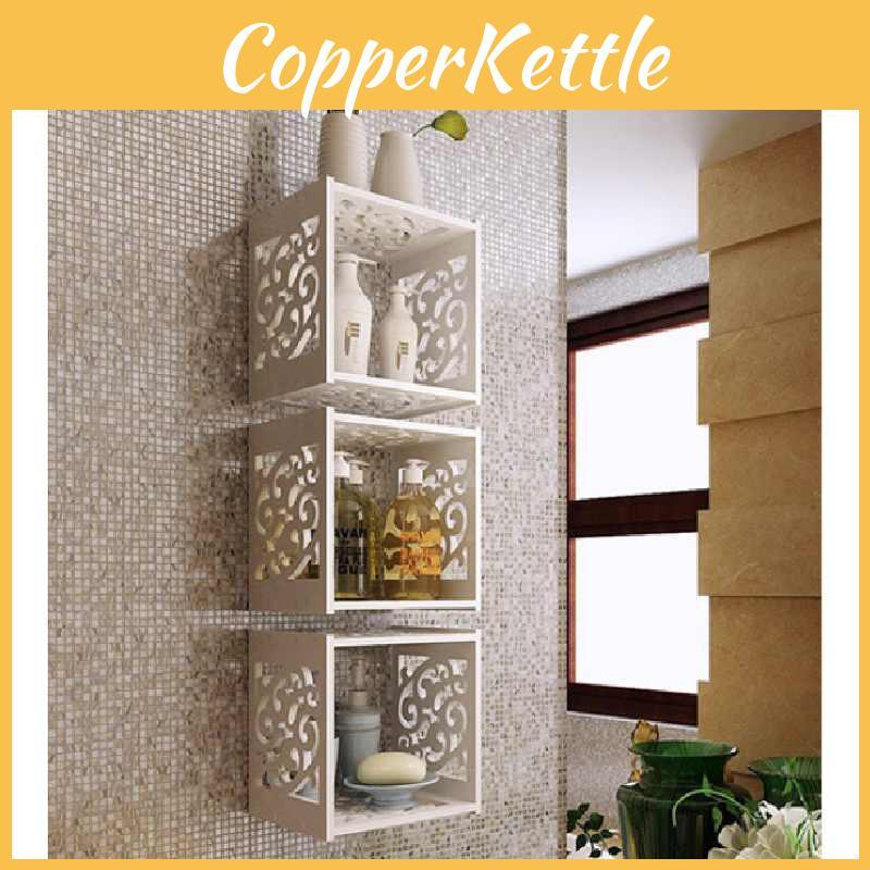 Wooden Grid Wall Shelf With Multiple Compartments For Home Bedroom Storage Solution