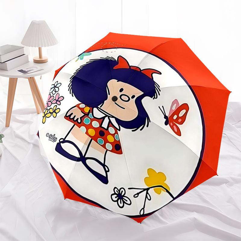 

Mafalda Inspired Automatic Opening/Closing Umbrella - Portable 3-Fold Design with 8-Bone Iron Frame for Outdoor Use, Perfect Gift for Fans a