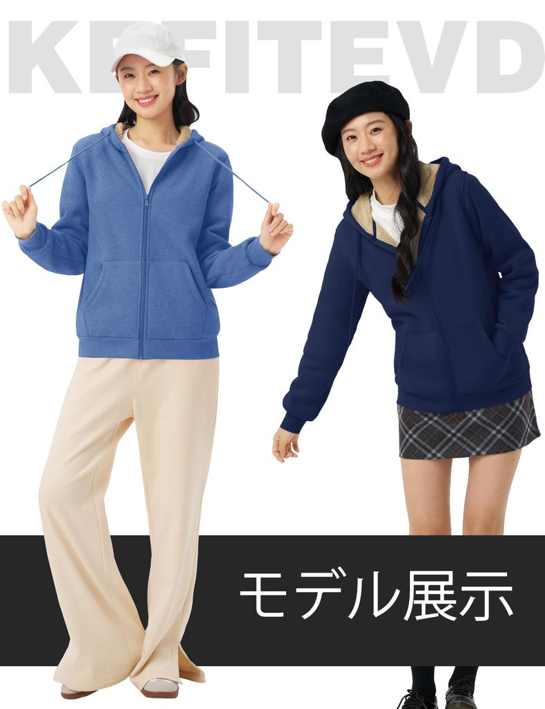 KEFITEVD Thick and Hoodie with Loose Perfect for and Winter Solid Size 2XL Women's Fleece-Lined Hoodie, Warm, Zip-Up Hood, Fit, Outdoors, Camping,