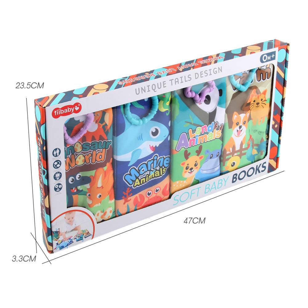 

Baby English Cognition Palm Cloth Book Boxed Toys 4 Pages 8 Sides Tear-Free Sound Paper Grip Animal Tail Cloth Book