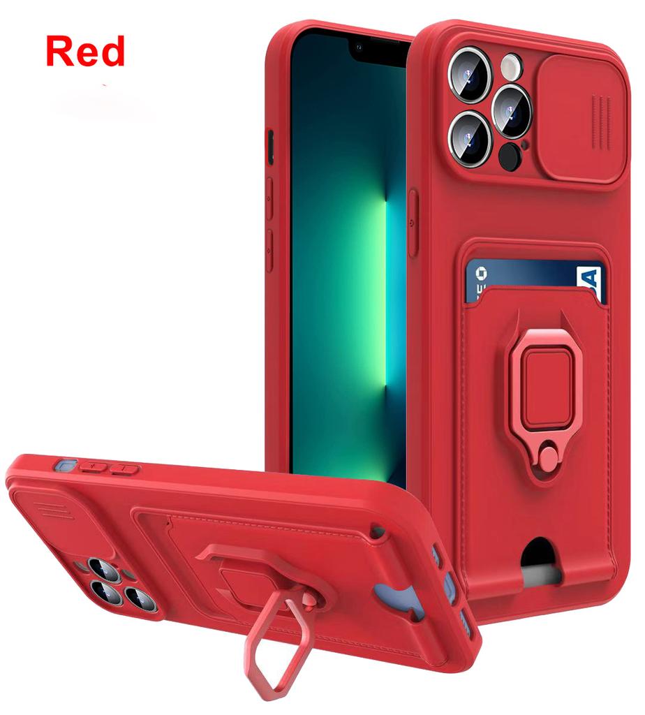 Luxury Slider Lens Privacy Protection Phone Case For iPhone 17 16 E 15 14 13 12 11 Pro Max Plus Magnetic Ring Card Holder Cover