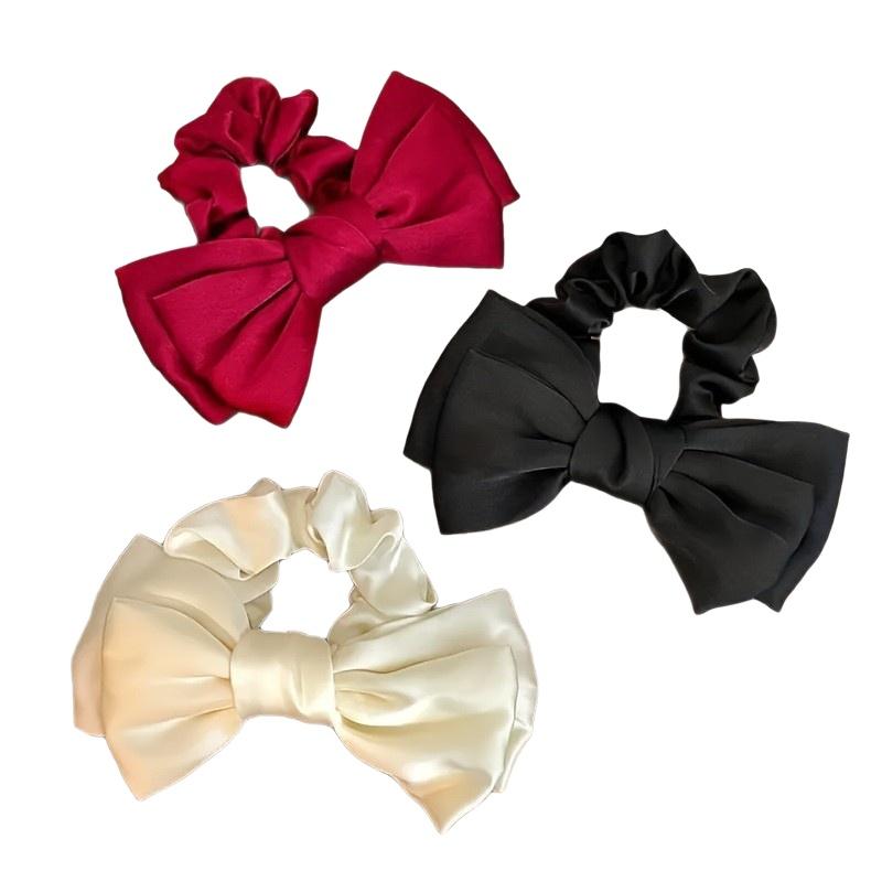 High-end Satin French Bow Elastic Scrunchie, Women's Hair Tie for Everyday Use, Elegant Hair Accessory