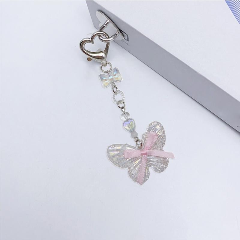 Butterfly Beaded Phone Lanyard Bowknot Pendant Wrist Strap Detachable Phone Chains Keyring Portable Accessory for Women