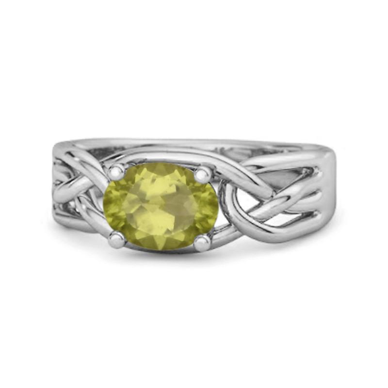 

Peridot Celtic Woven Band Ring - Sterling Silver 10 біле золото кольору