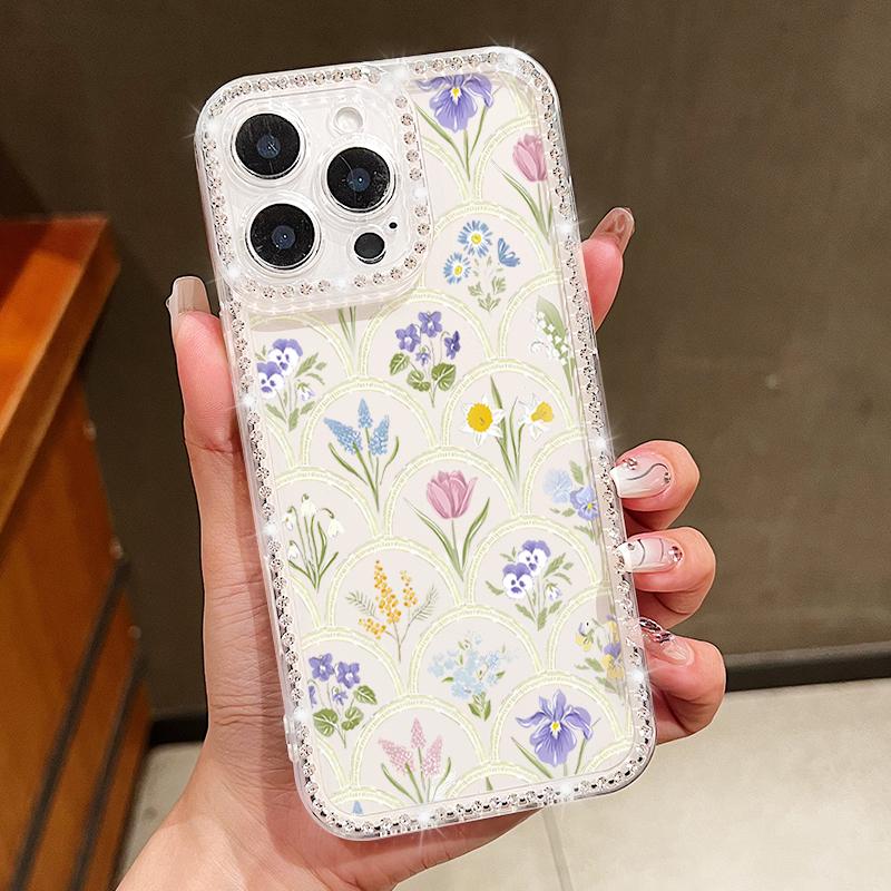 

Прозрачный противоударный чехол с цветочным узором для iPhone 16E 16 Pro Max 15 Pro 14 13 12 11, с ромбовидной рамкой, мягкий силиконовый бампер, защита от падений iPhone 11