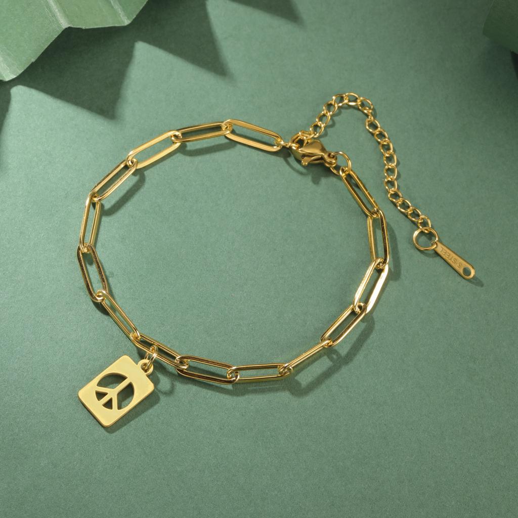 LIKGREAT Friedenszeichen Armband für Damen Herren Edelstahl Verstellbar Friedenssymbol Charm Armband Mode Hip Hop Schmuck Geschenk