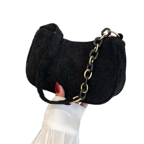 Dame Cordfløyel Skulderveske Ensfarget Retro Håndveske Glidelås Underarms Hobo Håndveske for Reise Arbeid Selskaper