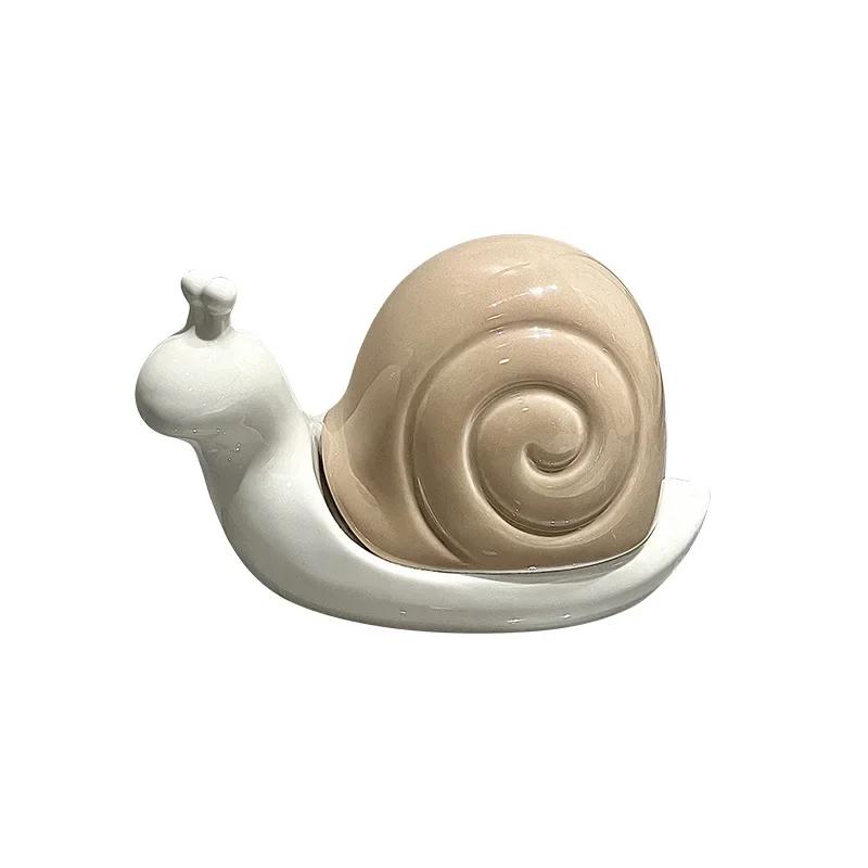 Toothpick Tube Ceramic Snail Shaped Decorative Ornament Dental Floss Cotton Swab Storage Jar Household Desktop Decoration Gift