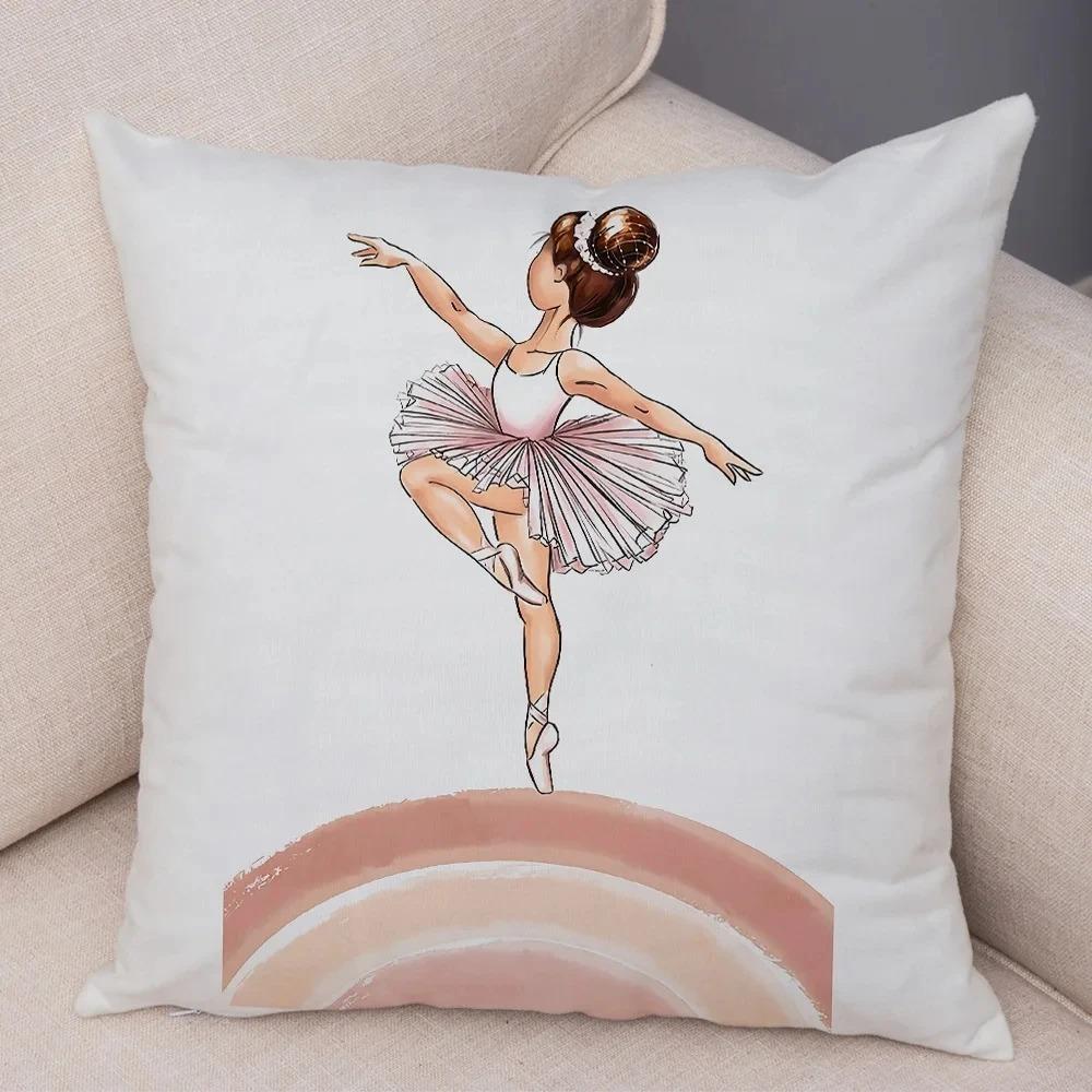 Cute Cartoon Sofa Pillowcase Home Soft Peach Skin Pillowcase Nordic Style Decoration Pink Ballet Girl Cushion Cover