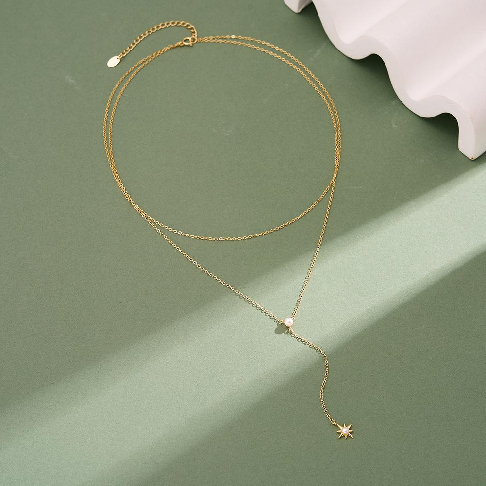 Influencer-style Versatile Minimalist Tassel Star Clavicle Pendant Y-shaped Classic Womens Choker Necklace Bamboo S925 Silver
